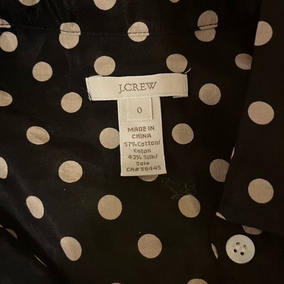 J Crew Polka Dot Silk Collared Pop Over - Black and Cream, size 0 - Picture 6 of 8